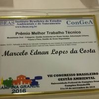 Professor do Campus Bela Vista é premiado como melhor trabalho técnico no VII Congresso Brasileiro de Gestão Ambiental 